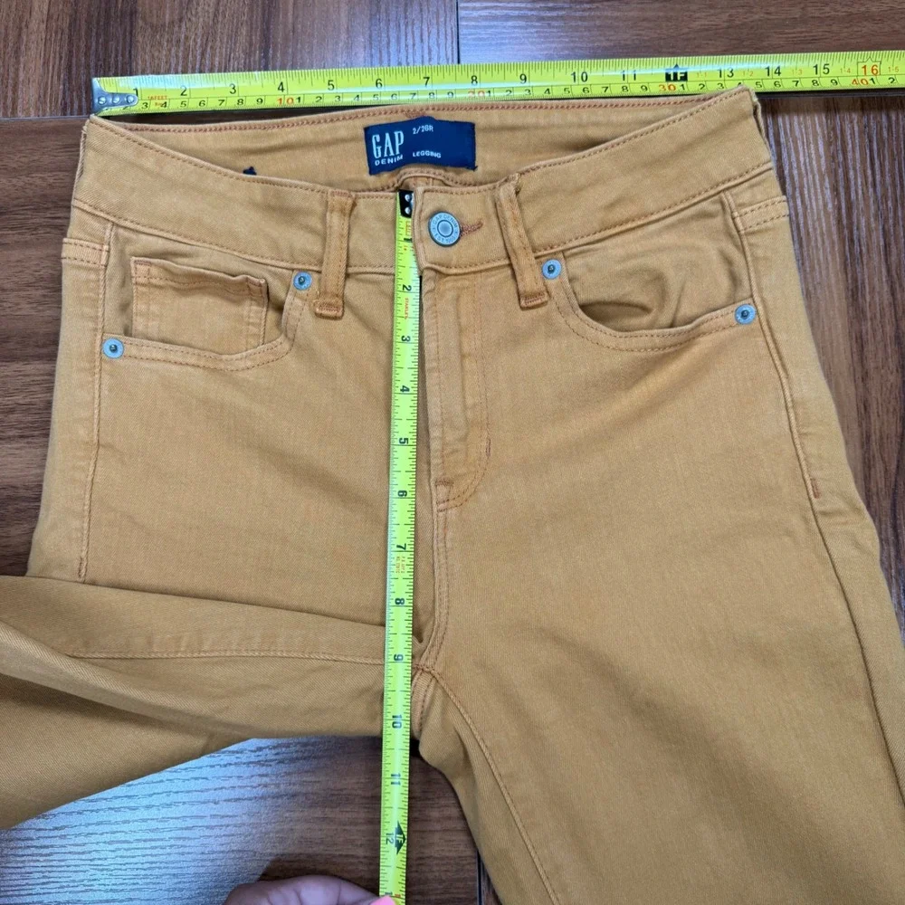 GAP Denim Legging Jeans Mustard Yellow Raw Hem Skinny Mid Rise 2/26R Regular - Picture 7 of 8